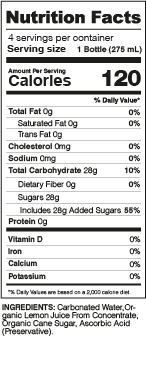 Organic Lemon Sparkling Beverage Nutrition Facts