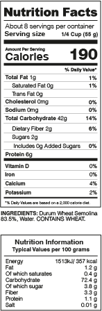 Pennoni Pasta Nutrition Facts