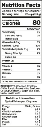 Classic Marinara Sauce Nutrition Facts