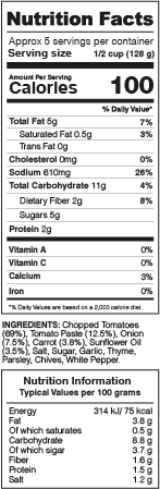 Napoletana Pasta Sauce Nutrition Facts